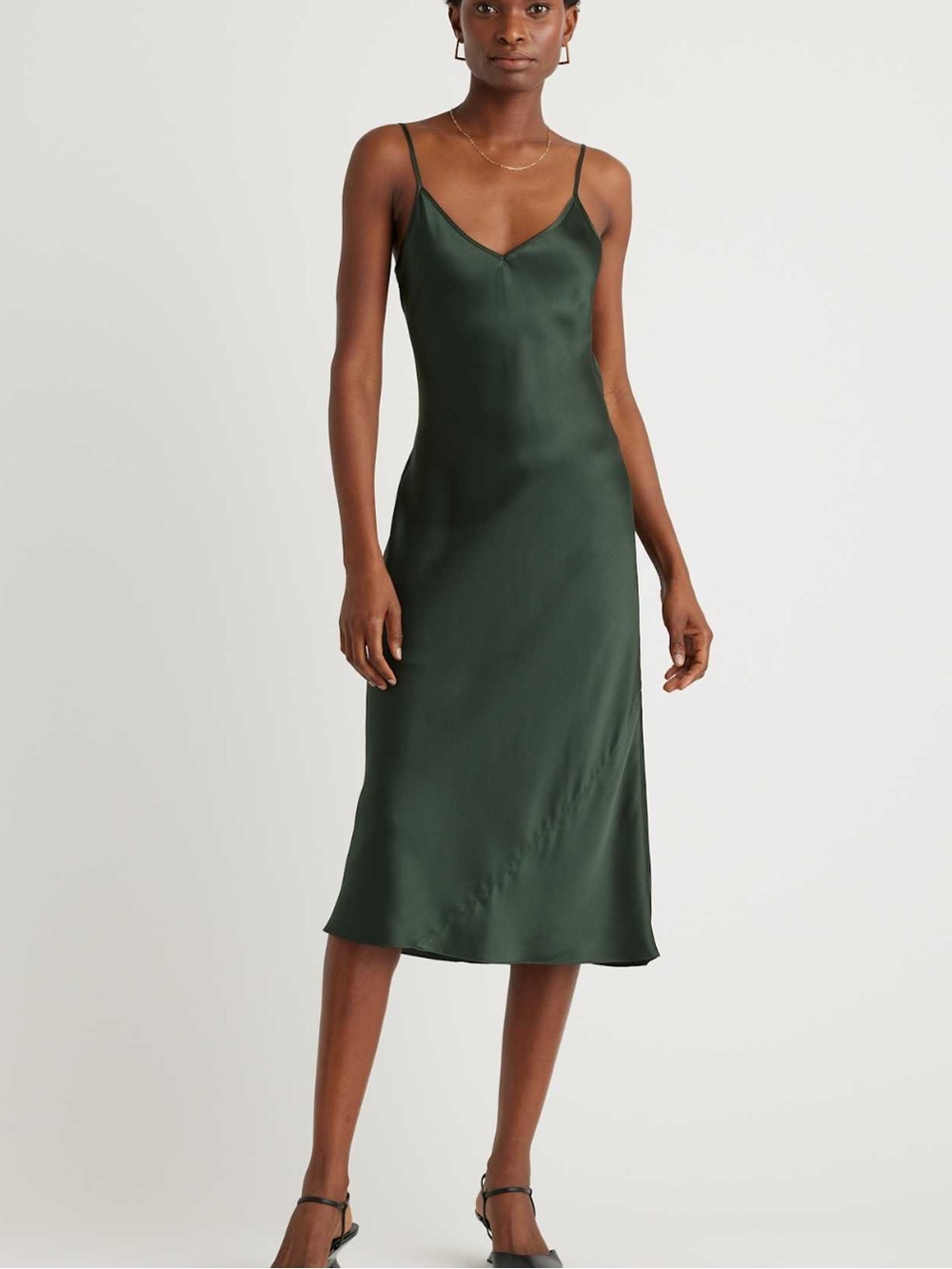 Quince 100% Silk Slip Midi Dress Forest Green Sz S